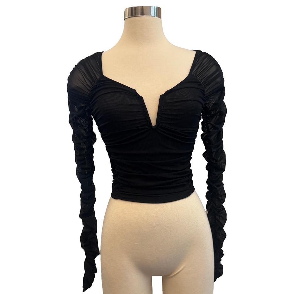 Urban Outfitters Black Ruched Long Sleeve Top